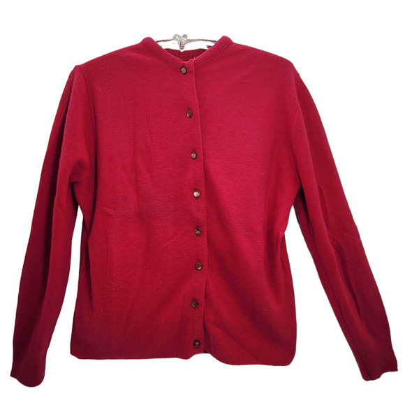 Vintage 80s Hot Pink Tight Knit Long Sleeve Button Down Cardigan Sweater - Picture 1 of 10